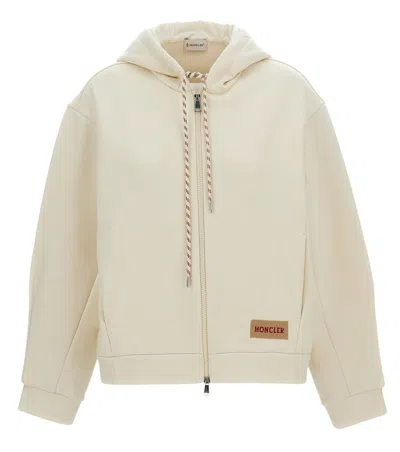Moncler White Logo Hood Sweatshirt In Neutral