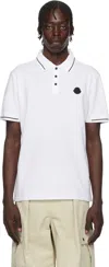Moncler White Logo Patch Cotton Polo In 001 Brilliant White