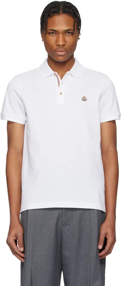 Moncler White Logo Patch Cotton Polo In 1