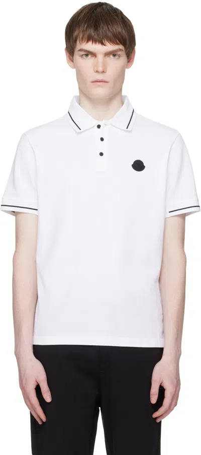 Moncler White Logo Patch Cotton Polo