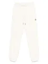 Moncler White Logo Patch Trousers With Coulisse In Neutral