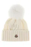 Moncler Cozy Wool Blend Beanie With Pom Detail In White