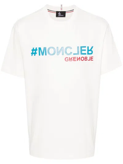 Moncler White Logo Print Cotton T-shirt