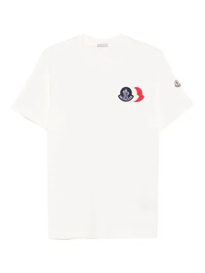 Moncler Men Cotton T-shirt With Embroidered Tricolour Logo In White