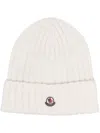 Moncler Logo Wool Beanie In White