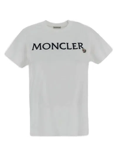 Moncler White  Logo Tape T-shirt For Women From Ss24 Collection