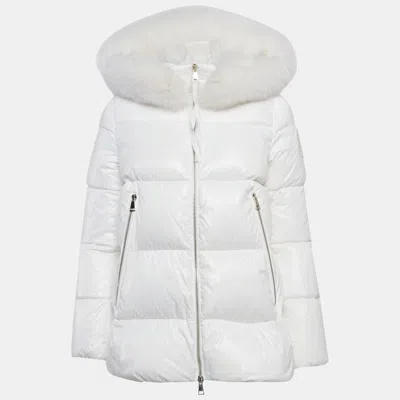 Pre-owned Moncler White Nylon Laichefur Hooded Down Jacket S