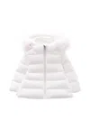Moncler White Obie Down Jacket For Baby Girl With Logo In White