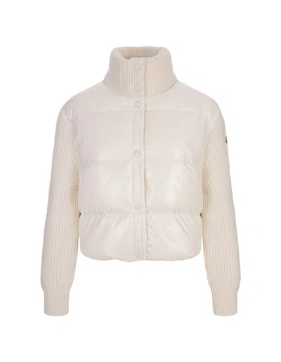 Moncler White Padded Cardigan In Wool