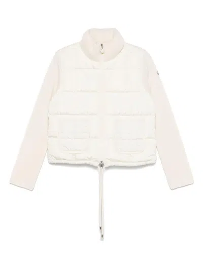 Moncler White Padded Cardigan With Wool Sleeves