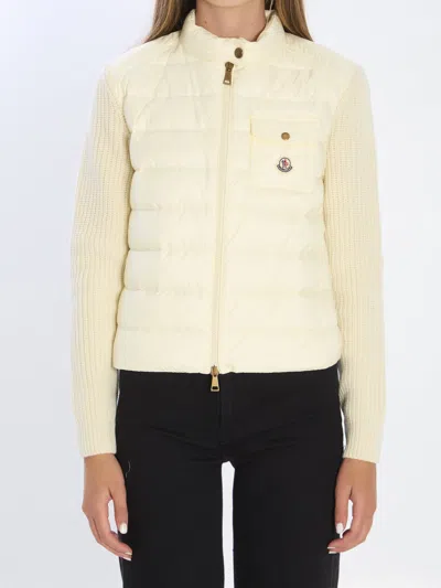 MONCLER MONCLER WHITE PADDED RIBBED SWEATER