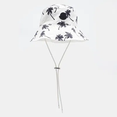 Pre-owned Moncler White Palm Tree Print Nylon Bucket Hat S