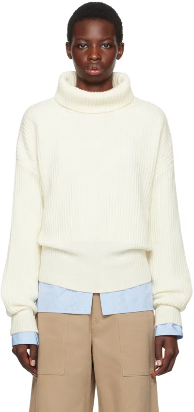 Moncler White Patch Turtleneck In 035