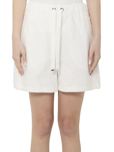 Moncler White Perforated Shorts In Pink