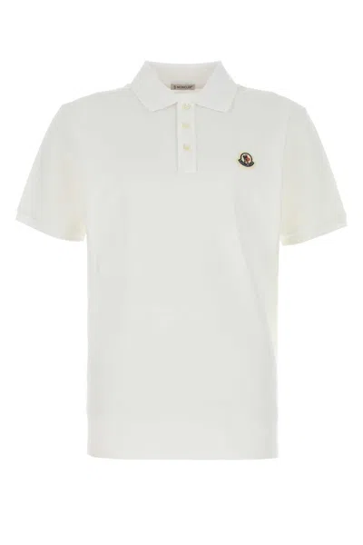 MONCLER WHITE PIQUET POLO SHIRT