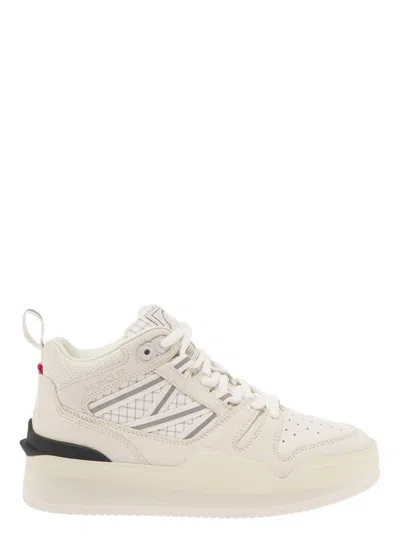 MONCLER WHITE PIVOT WHITE HIGH-TOP SNEAKERS WITH REFLECTIVE STRAPS IN LEATHER WOMAN