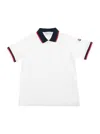 Moncler White Polo Shirt With Logo Patch In Cotton Boy In White