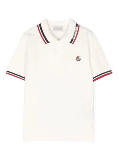 MONCLER WHITE POLO SHIRT WITH TRICOLOUR FINISH
