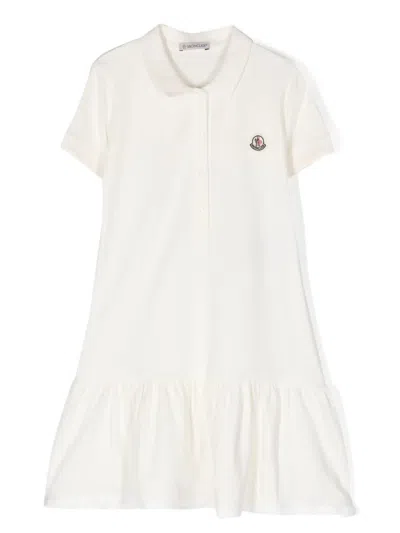 MONCLER WHITE POLO STYLE DRESS WITH LOGO PATCH