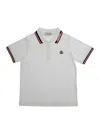 Moncler White Polo With Lettering Logo On The Collar And Logo Patch On The Chest In Cotton Boy In White