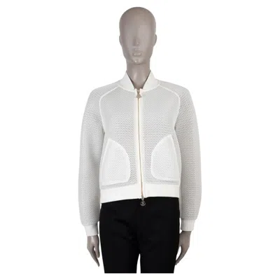 Pre-owned Moncler White Polyester Mesh Bomber Jacket M