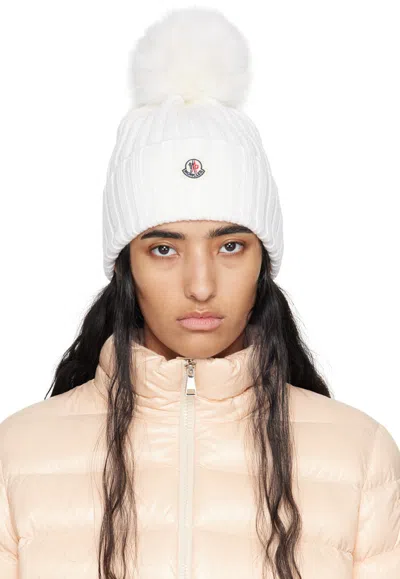 Moncler White Pom Pom Beanie In 034 White