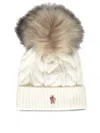 MONCLER WHITE POM POM BEANIE HAT