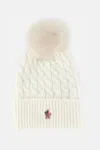 Moncler Ivory Virgin Wool Hat With Pompom In Brown