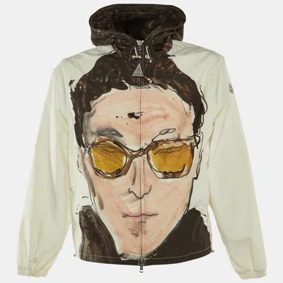 Pre-owned Moncler White Printed Polyester Hooded Jacket M