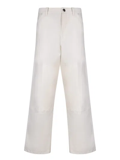 Moncler Mens Ivory Drawstring Two-slip-pockets Wide-leg Relaxed-fit Cotton-blend Trousers In White