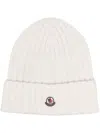 Moncler Logo Wool Beanie In White