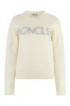 MONCLER WHITE RIBBED CREW-NECK WOOL SWEATER