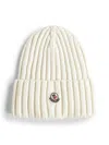 Moncler Logo Patch Ribbed Beanie In White