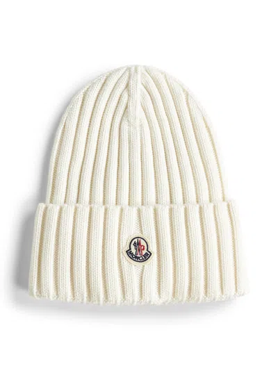 Moncler White Ribbed Wool Hat