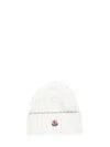 Moncler White Ribbed Wool Knit Beanie With Logo Patch In White