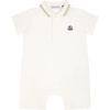 MONCLER WHITE ROMPER FOR BABY KIDS WITH LOGO