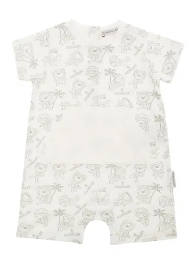 Moncler White Short Sleeve Crew Neck Sleepsuit In Cotton Baby In Grey