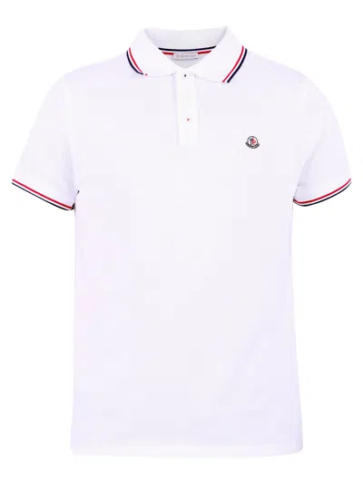 MONCLER WHITE SHORT-SLEEVED POLO WITH EMBROIDERED LOGO