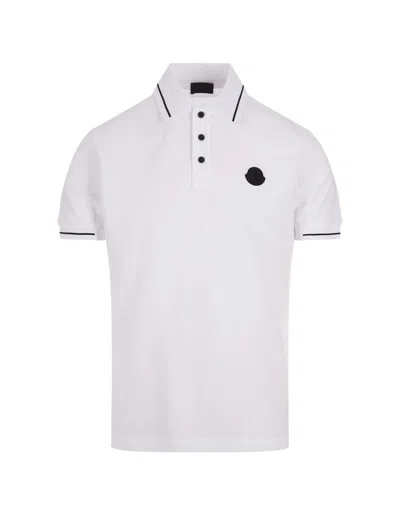 Moncler White Short-sleeved Polo With Embroidered Logo