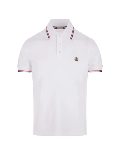 Moncler White Short-sleeved Polo With Embroidered Logo