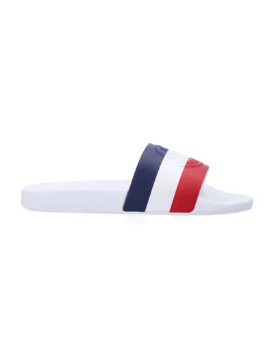 MONCLER WHITE SLIP ON SLIDES