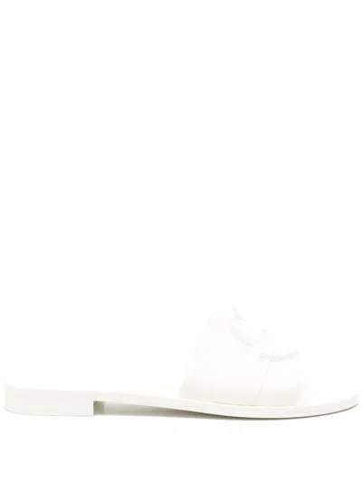 Moncler White Slippers With Appliqué Logo