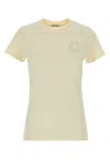 Moncler White Solid Crew Neck T-shirt In Yellow