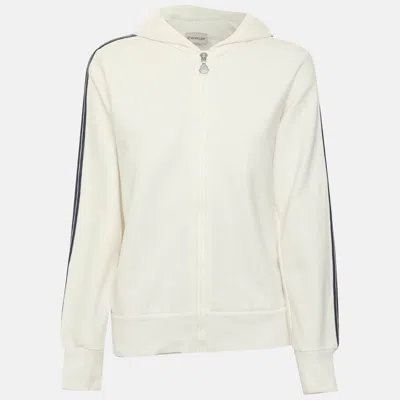 Pre-owned Moncler White Stripe Logo Stretch Cotton Hoodie Xl