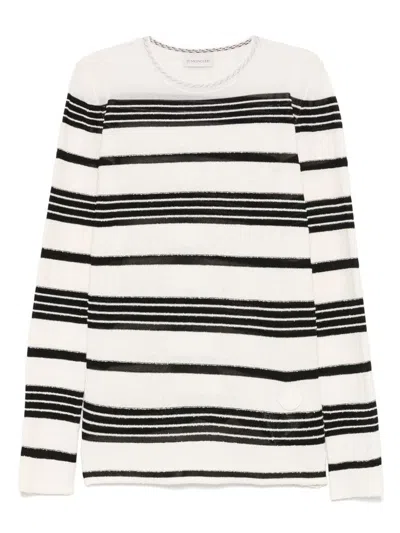 Moncler White Striped Cotton Blend Sweater In Grey