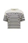MONCLER WHITE STRIPED RELIEVED LOGO SWEATER FOR WOMEN
