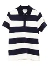 Moncler White Stripes Ss Polo In Black