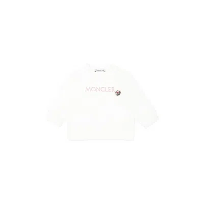 Moncler White Sweatshirt For Baby Girl With Logo