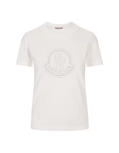 Moncler White T-shirt With Crystals Logo In Beige