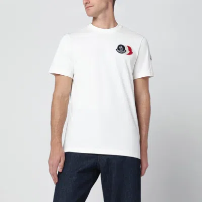 MONCLER MONCLER WHITE T-SHIRT WITH EMBROIDERED TRICOLOR LOGO